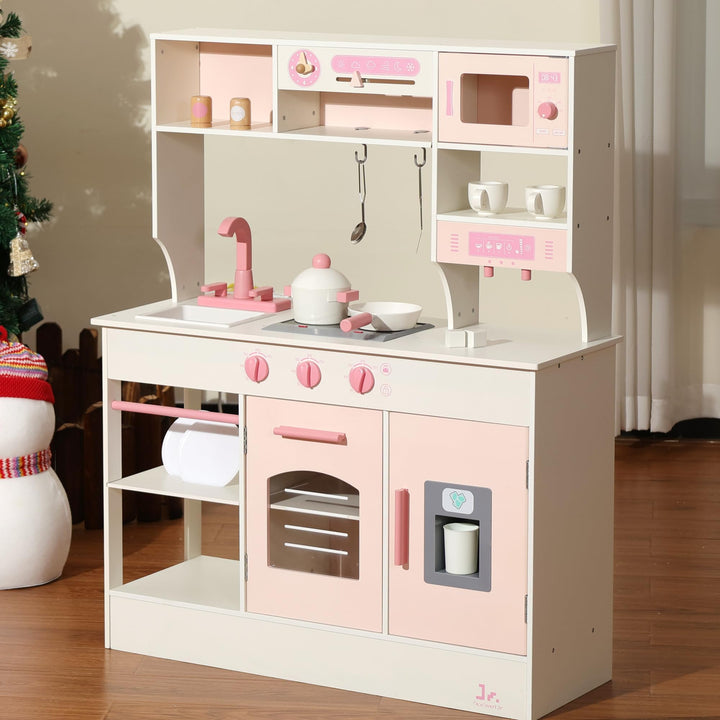 SainSmart Jr. Kinderküche Holz Spielküche für Kinder, Rosa – mit Licht & Sound, Eiswürfelspender, Mi