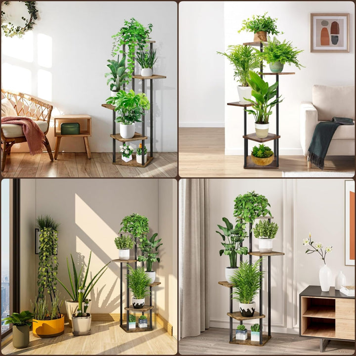 KAHEIGN 5 Etagen Blumenständer Pflanzenständer Pflanzentreppe aus Holz und Metall, 106cm Hoch Blumen