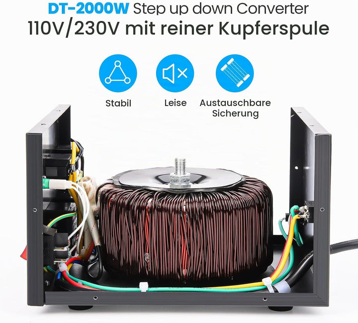 Anbull DT- 2000W Spannungswandler Ringkern-Transformator, Spannungswandler 110V auf 230V, Step up do