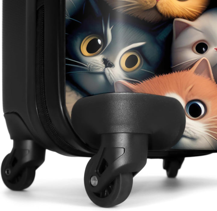 Koffer gross Trolley Rollkoffer Reisekoffer mit 4 Rollen Fotokoffer - Katze - Design - Braun - Grau