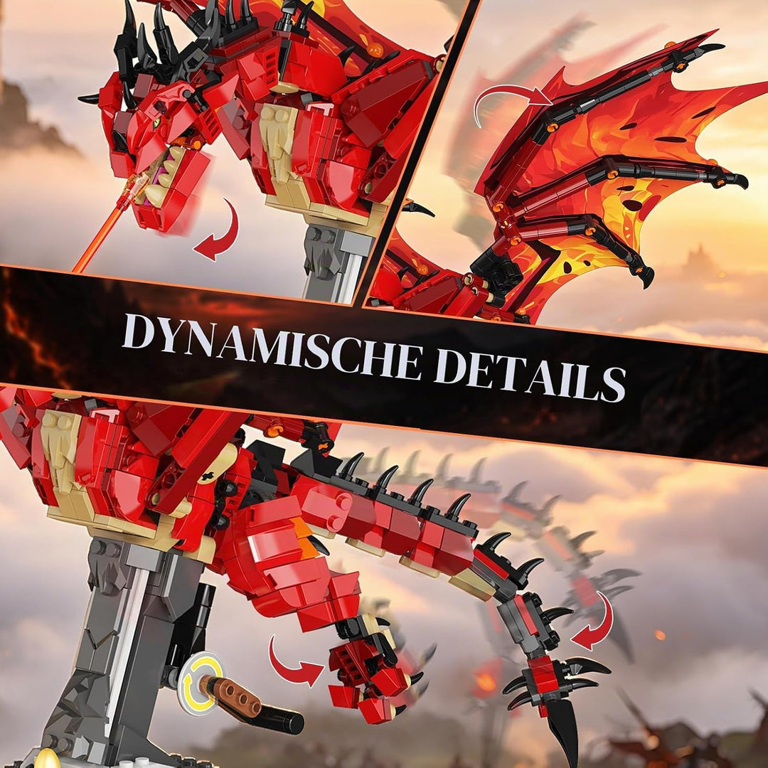 INSOON Feuerdrache Bauspielzeug Technik STEM Set mit Licht für Jungen ab 8+