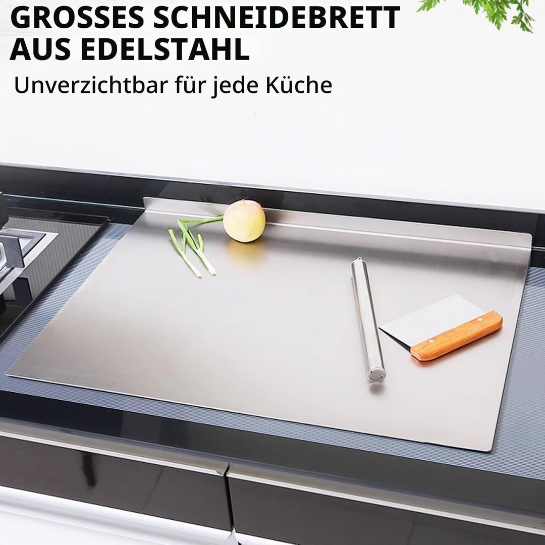 Grosses Schneidebrett aus Edelstahl 60 x 40 x 0.15 cm Doppelseitiges Schneidbretter mit Anschlagkant