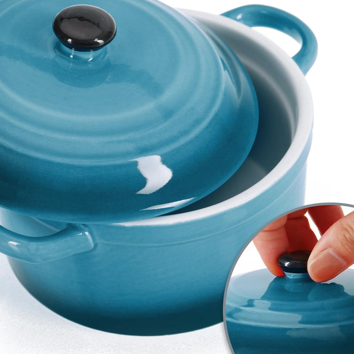 com-four® 4x Auflaufform mit Deckel aus Keramik - Dessertschale für Crème Brûlée - Mini-Schmortopf f