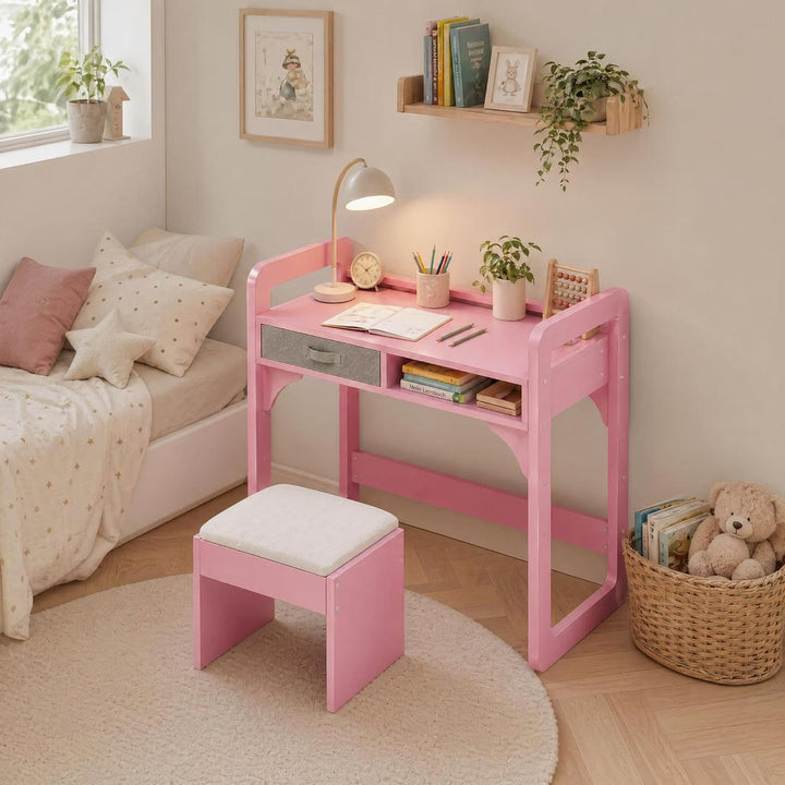 Kinderschreibtisch Mit Stuhl Set, Höhenverstellbarer Kindertisch Mit Stauraum, Ergonomischer MDF Hol