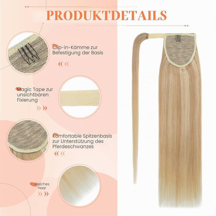 Benehair Ponytail Extension Echthaar, Zopf Extensions Echthaar, Wrap Around Echthaars Ponytail für F