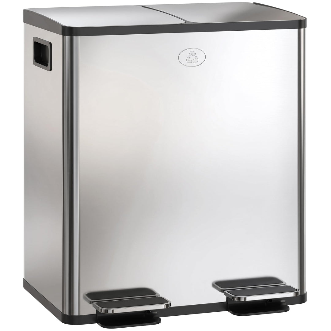 HOMCOM Mülleimer 2 x 20L Abfalleimer aus Edelstahl Mülltrennsystem mit Softclose Deckel, Herausnehmb