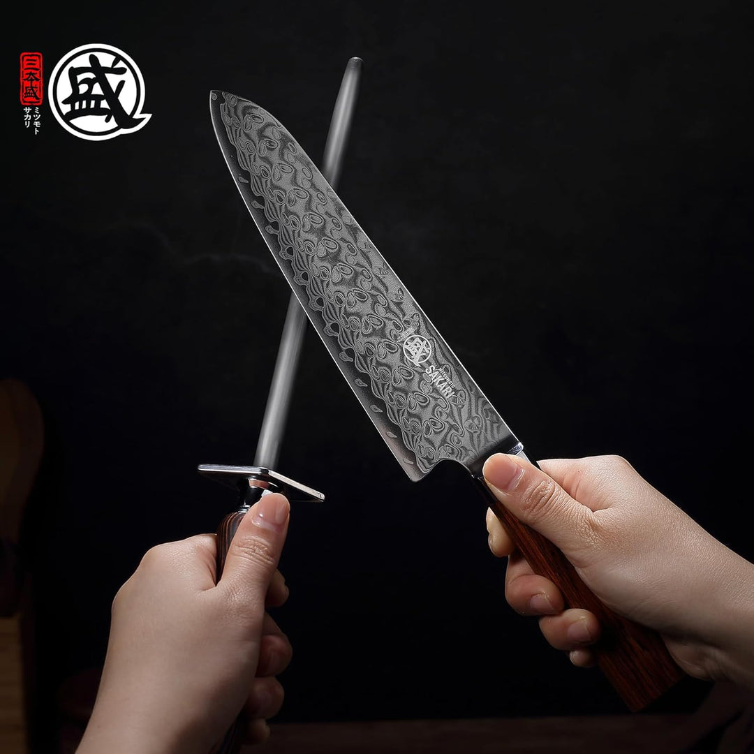 MITSUMOTO SAKARI 18 cm Japanisches Santoku Kochmesser, Handgeschmiedetes Profi Küchen Messer, S301 P