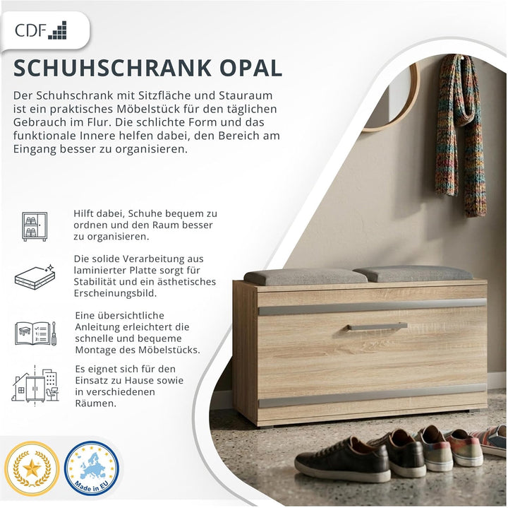 CDF Schuhschrank Opal | Farbe: Eiche Sonoma | Ideal für Diele, Flur, Büro | Schuhaufbewahrung | bequ
