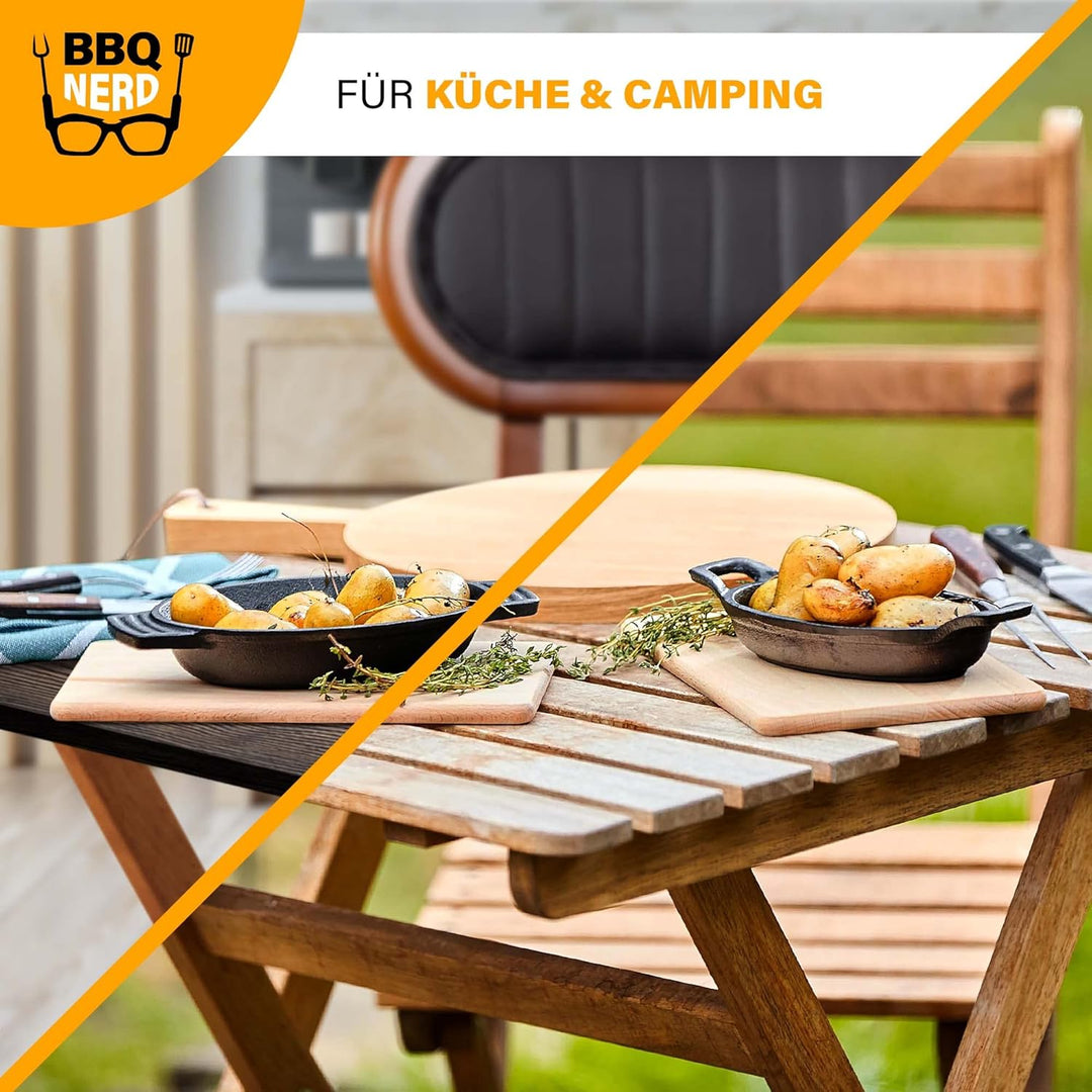 BBQ-Nerd Servierpfännchen aus Gusseisen im 6er Set - Grillpfännchen - oval 22,5x13 cm - zum Braten Ü