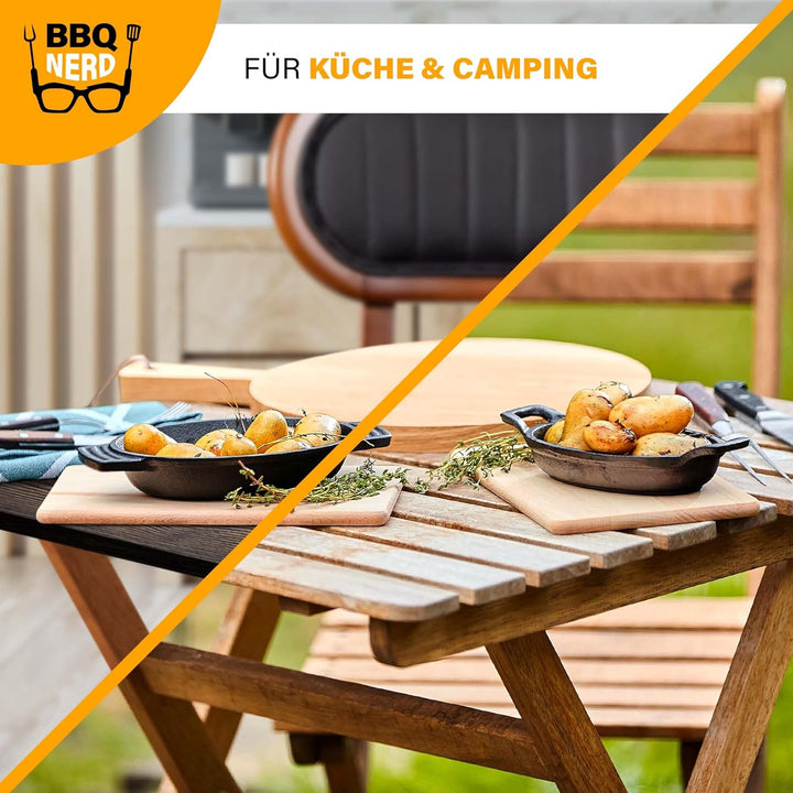 BBQ-Nerd Servierpfännchen aus Gusseisen im 6er Set - Grillpfännchen - oval 22,5x13 cm - zum Braten Ü