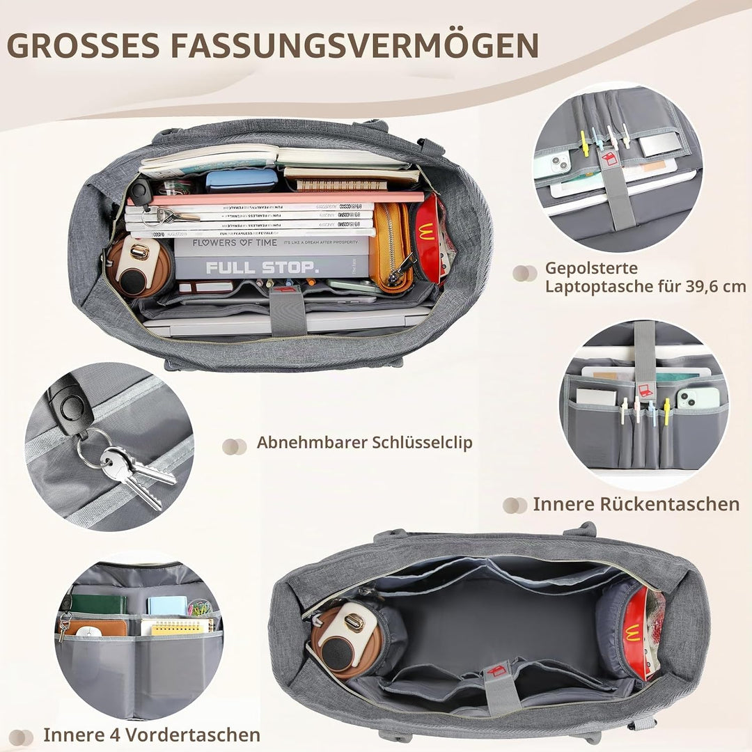 RAINSMORE Lehrertasche Damen Gross Laptoptasche 15.6 Zoll Arbeitstasche mit Isolierter Tasche Uni Kr