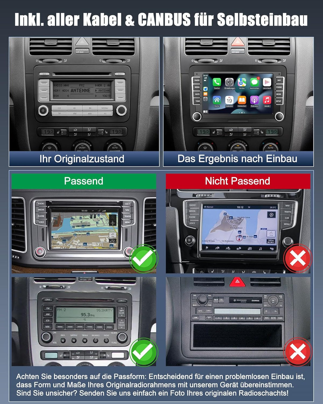 Bluetooth Autoradio mit Bildschirm für Golf 5 6 VW Polo T5 Passat Touran Seat mit Navi WLAN FM/AM, A