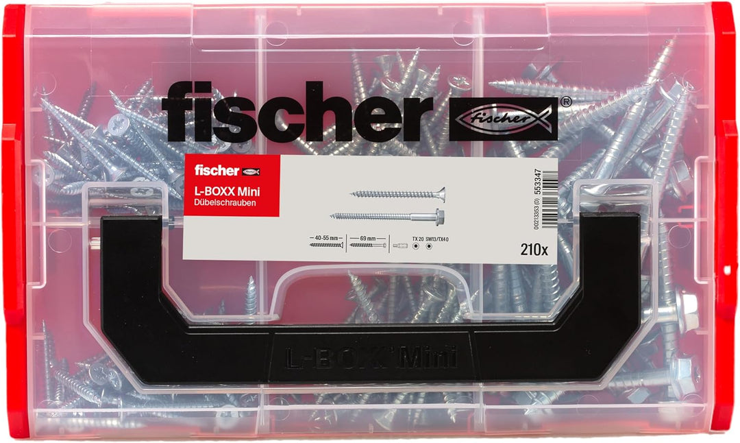 fischer FIXtainer DUOPOWER Dübelschraube, vorsortierte Sortiment-Box mit 210 Schrauben, passend zu v