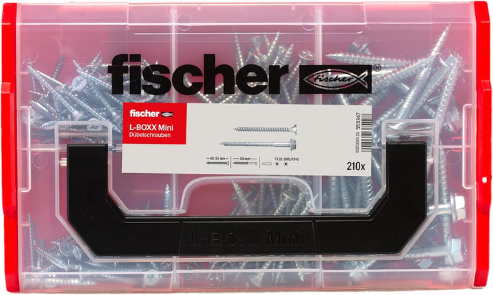 fischer FIXtainer DUOPOWER Dübelschraube, vorsortierte Sortiment-Box mit 210 Schrauben, passend zu v
