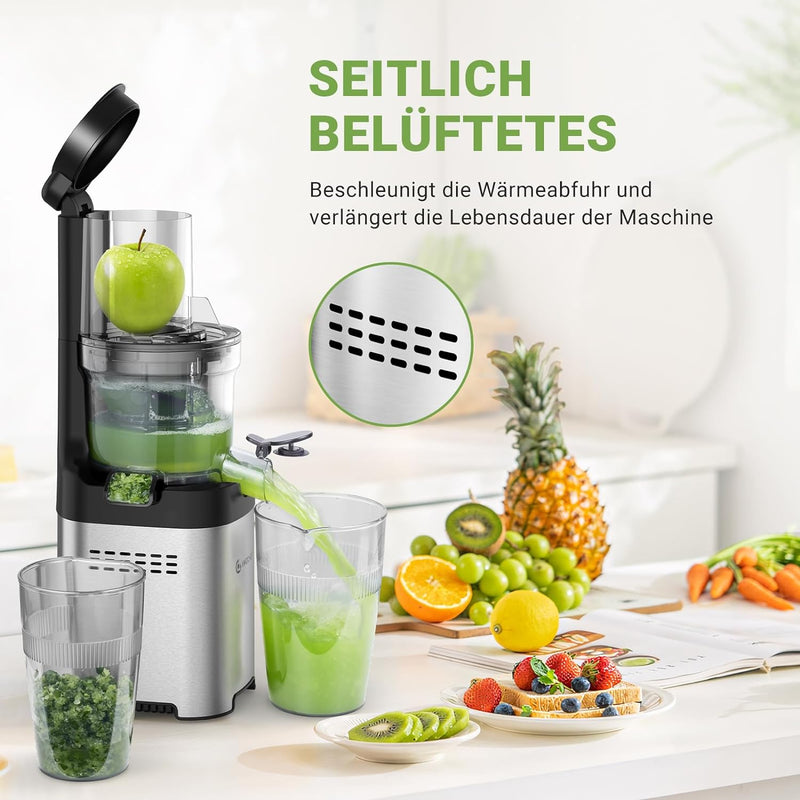 AMZCHEF Slow Juicer Vertikal - Entsafter mit 79 mm Öffnung für Gemüse und Obst Testsieger - Edelstah