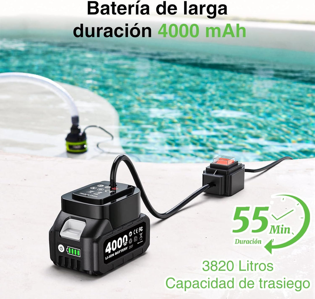 Kabellose Tauchwasserpumpe Brushless, 4164 L/h Kleine Tragbare Vielzweckpumpe 4000mAh-Akku &amp; Schlauc