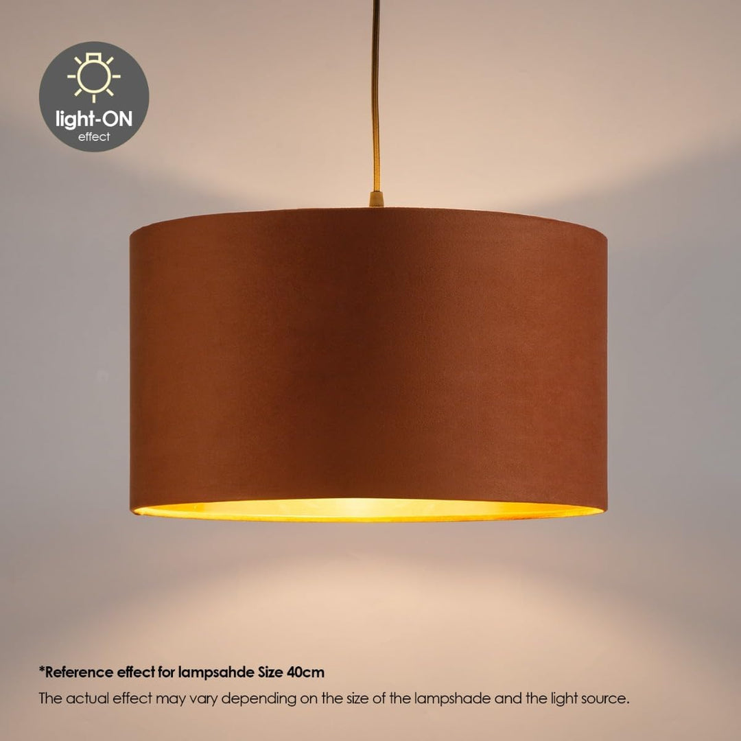 Home Sweet Home Samtlampenschirm VELVET, braun + gold | 30 cm grosse trommelförmige E27-Lampenschirm