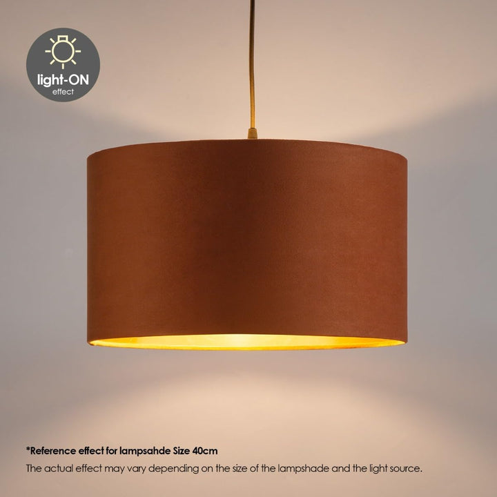 Home Sweet Home Samtlampenschirm VELVET, braun + gold | 30 cm grosse trommelförmige E27-Lampenschirm