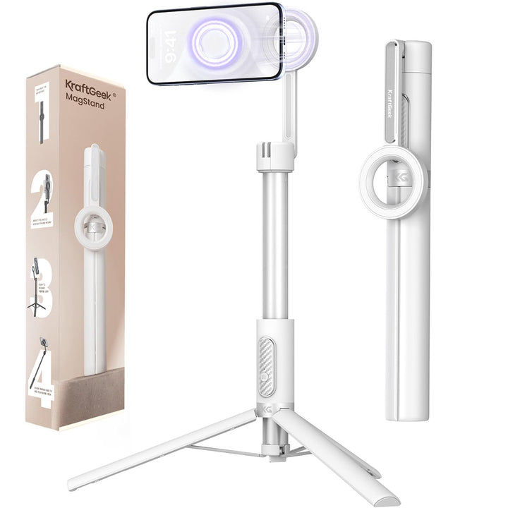 KraftGeek 163cm Magnetisches Selfie Stick Stativ, Stark Aluminium Halter für Magsafe-Handy mit Abneh