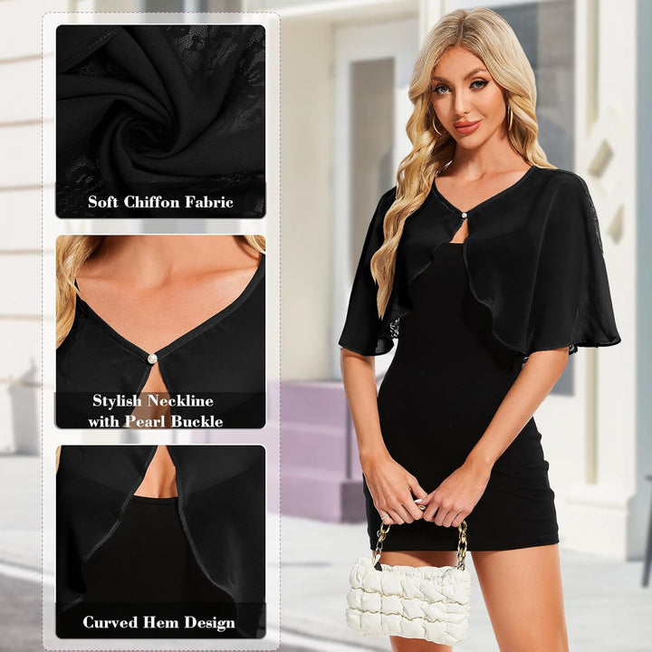 Damen Spitzen Schal Stola Chiffon Umhang Cape Capelets für Hochzeit Abendkleid Braut Party Elegant S