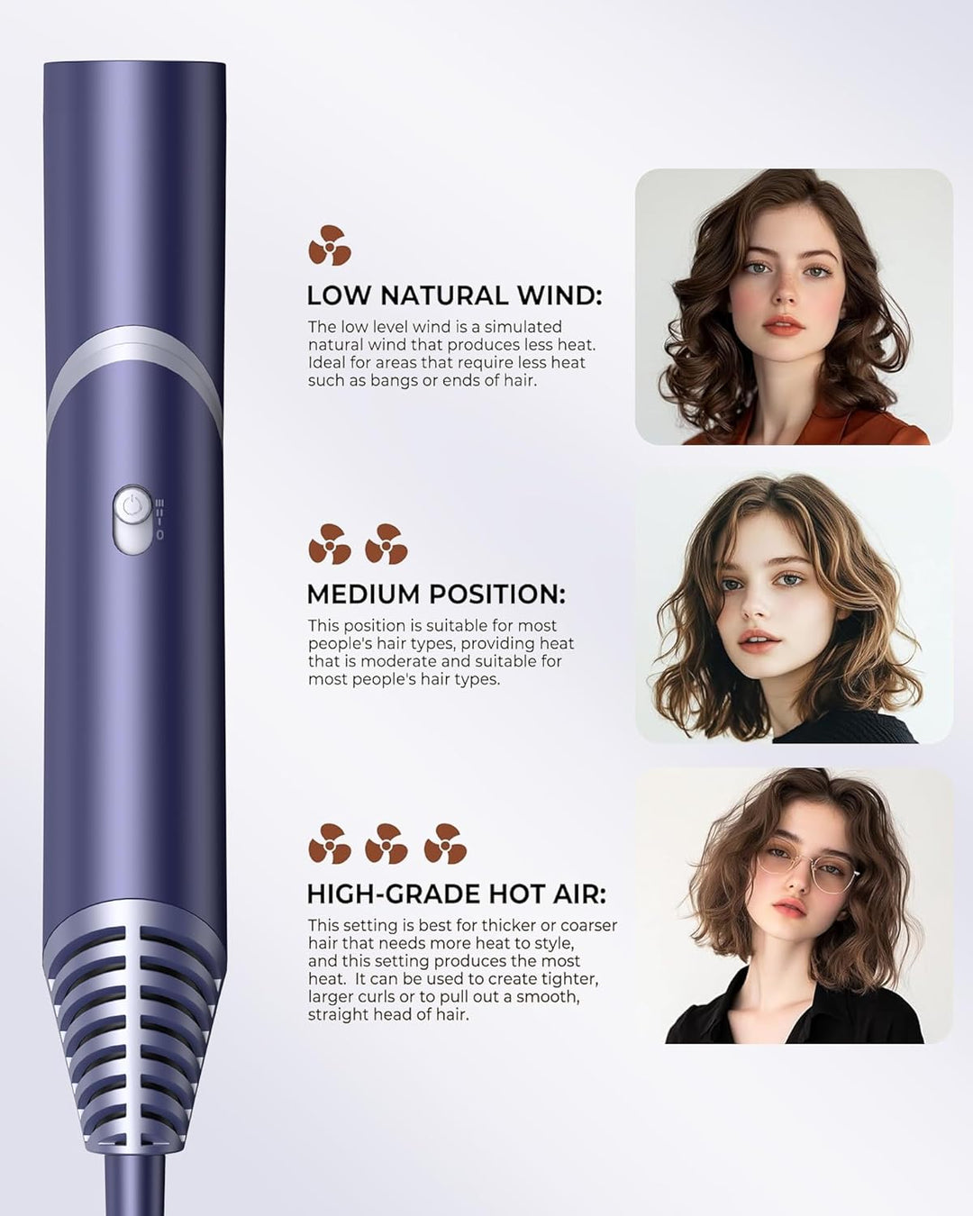 Airstyler Hairstyler 5 IN 1, 1000W Warmluftbürste Set, Hairstyler mit Ionen Föhnbürste, Lockenstab A