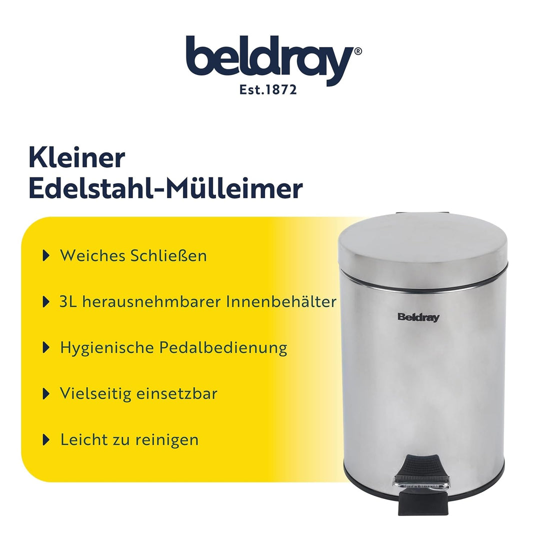 Beldray LA038098SS Badezimmer-Fusspedal-Mülleimer - Kleiner runder Edelstahl-Hygienemülleimer für Sc
