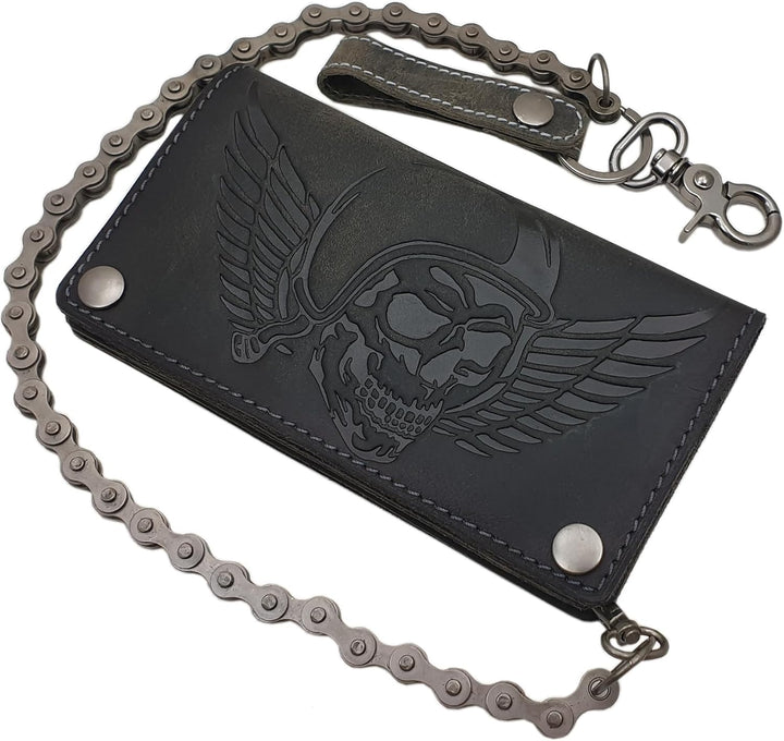 myledershop Echt Büffel-Vollleder Querformat Bikerbörse/Geldbörse/Geldbeutel/Portemonnaie mit Metall