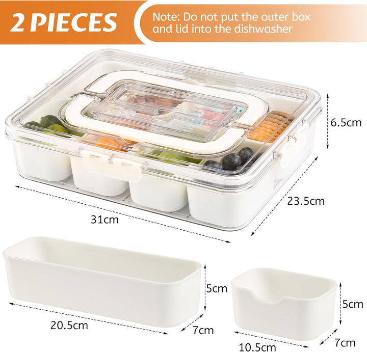 2er Set Snackbox mit Fächern – 8-Fach & 4-Fach,Snackbox mit Fächern mit Deckel & Griff, Tragbare pic