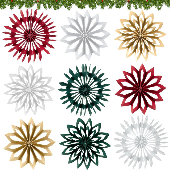 SUNBEAUTY Weihnachtsbaum Deko 3D Mini Papier Aufhängen Fächer Schneeflocke Hängen Papier Girlande Bo