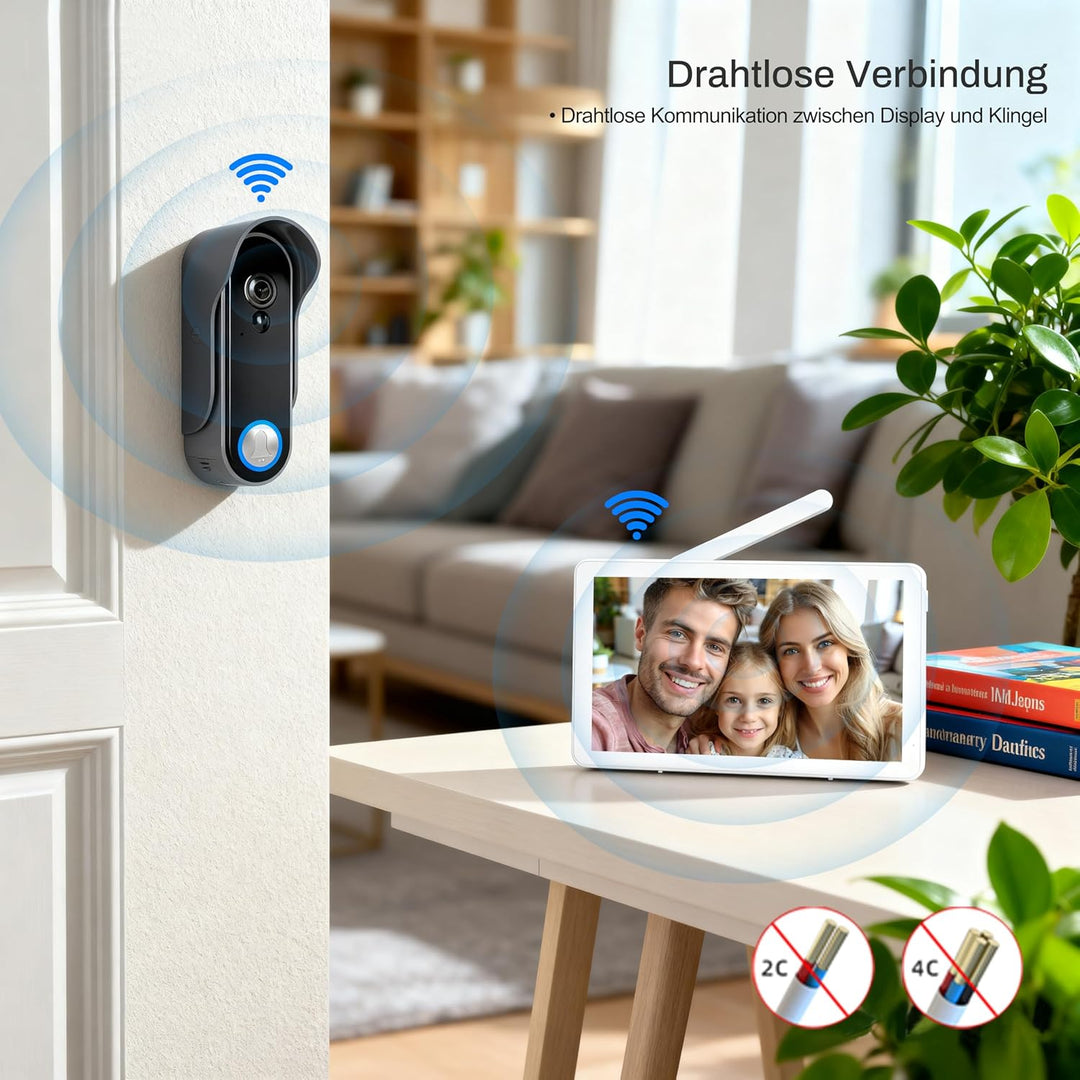 SIMBAILAI 8 Zoll WLAN Kabellose Video Türsprechanlage, Ultradünner Körper, 1080p Touchscreen, Unters