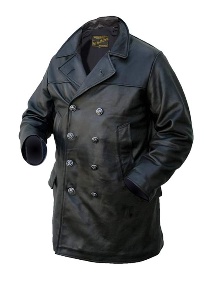 Noble House Herren U-Boot Marine Lederjacke Mantel S Schwarz, S Schwarz