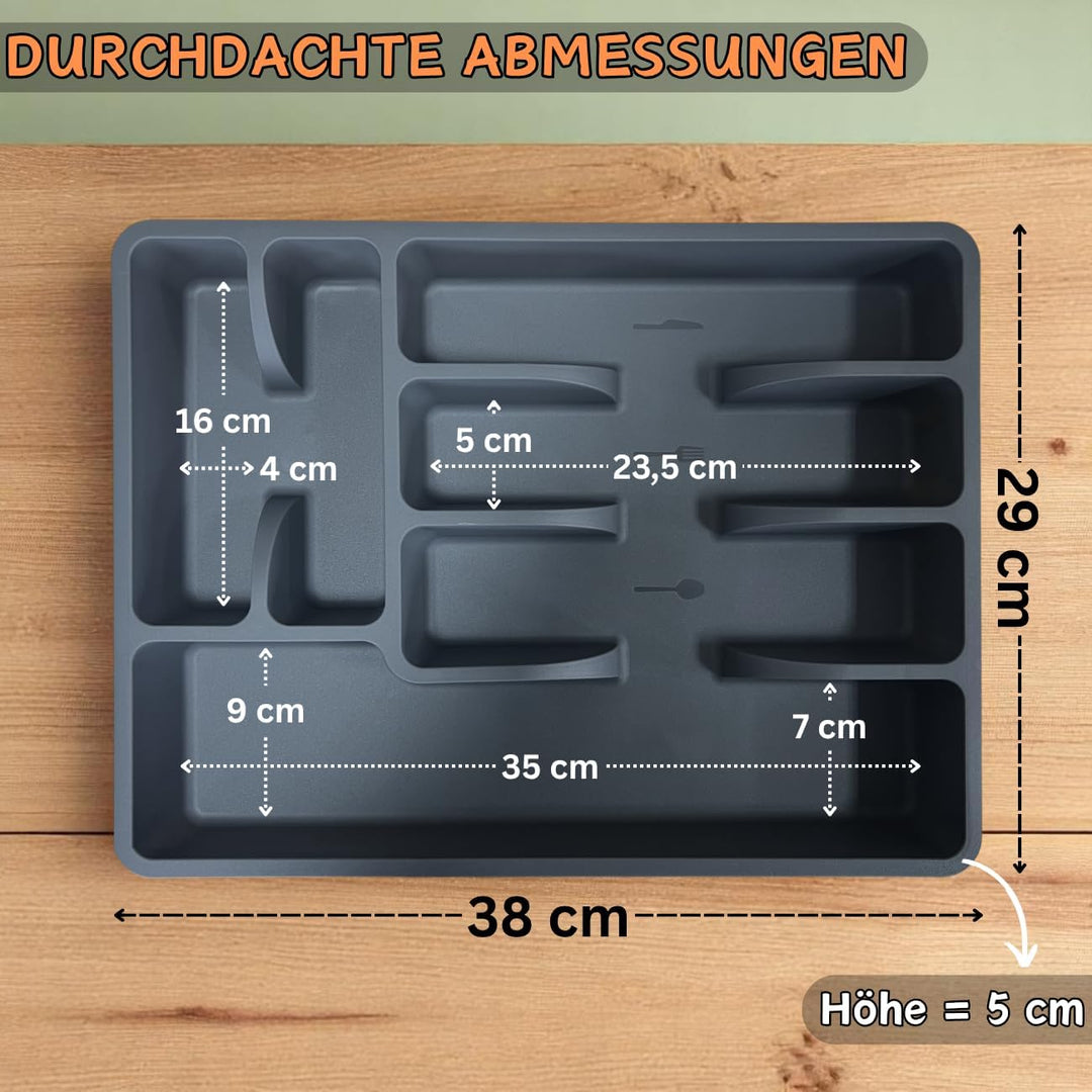 Engelland 2 x Besteckkasten Besteckkorb mit 6 Fächern, Kunststoff, BPA-frei, Farbe: Hellgrau, Masse: