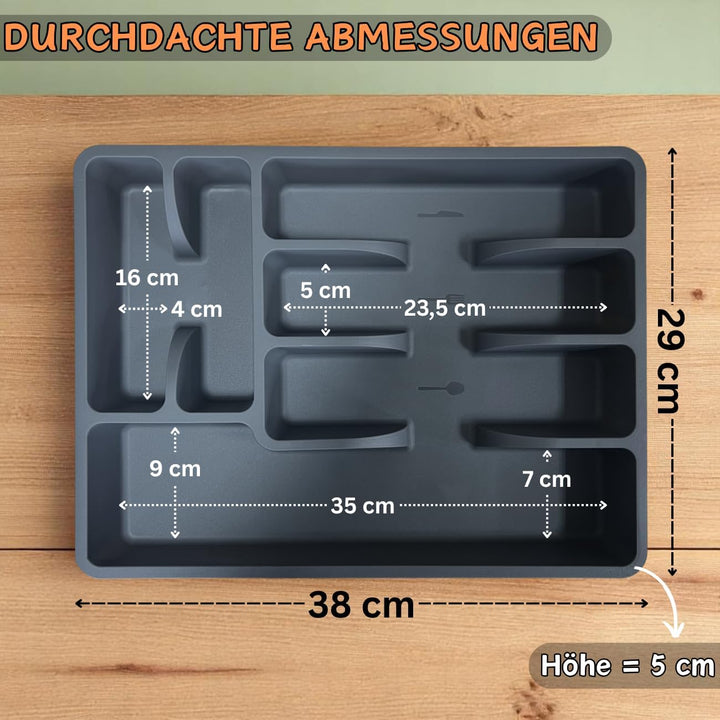 1 x Besteckkasten Besteckkorb mit 6 Fächern, Kunststoff, BPA-frei, Farbe: Braun, Masse: 38 x 29 x 5