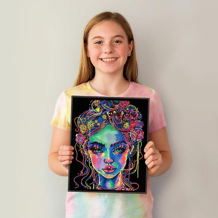 DIAMOND DOTZ 2594362 Original 5D Diamond Painting Set, Neon Schönheit, mit Neonfarben und Samt, DIY