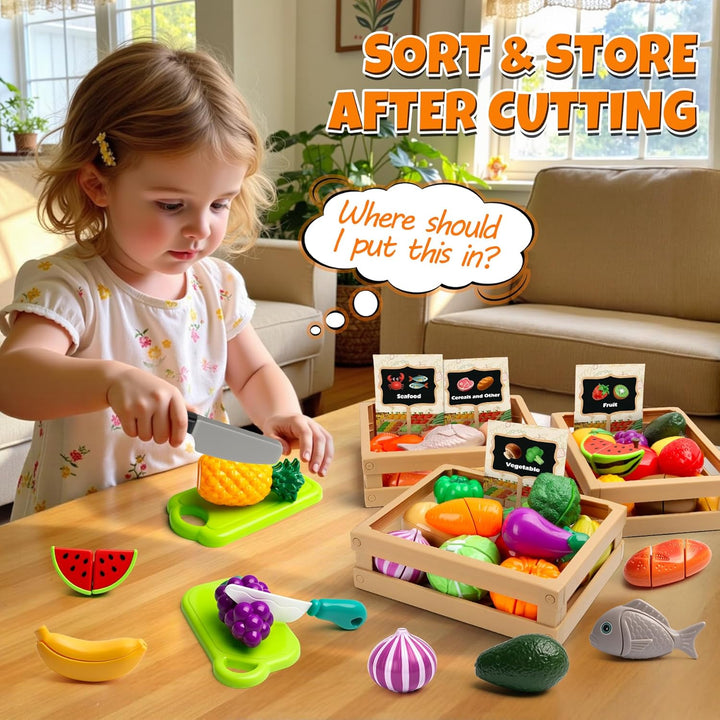 BunnyJOY Kinderküche Spielküche Zubehör, Kaufladen Kaufmannsladen Zubehör, Einkaufskorb Kinder, Gemü