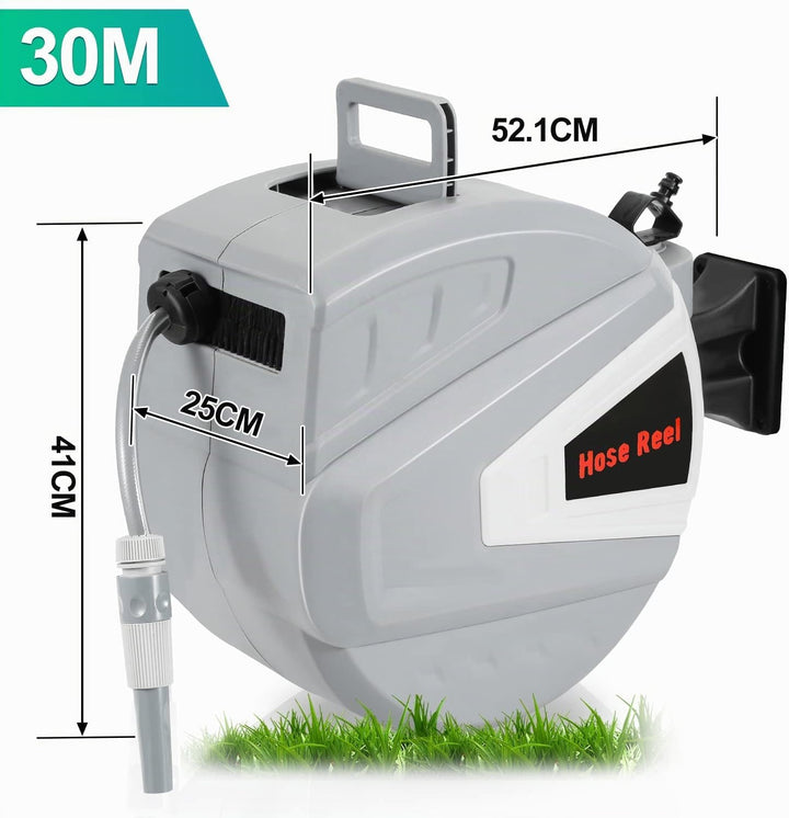 Herrselsam Schlauchtrommel Wasser 30m Automatische Schlauchaufroller Inkl. Multi-Handbrause Schlauch