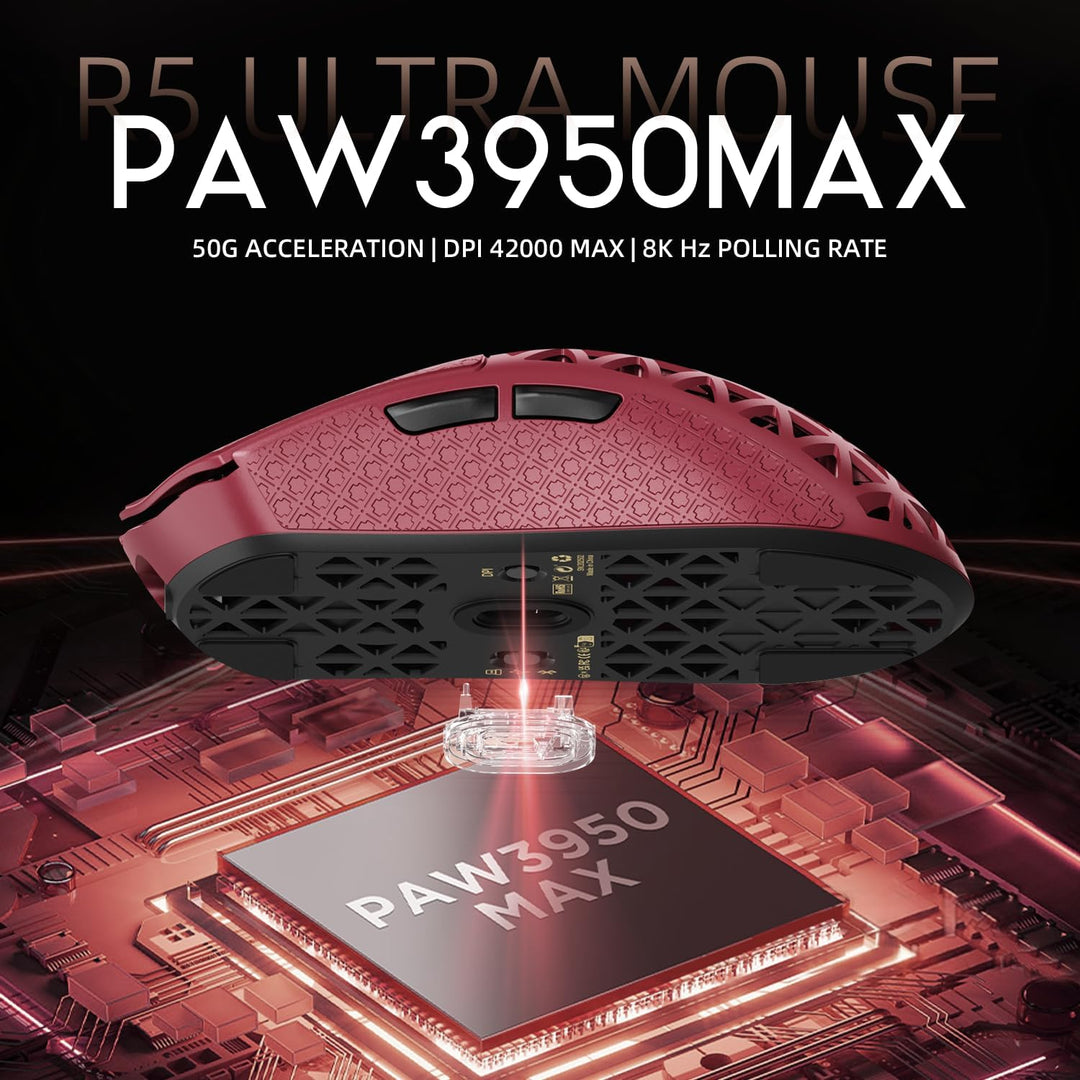 ATTACK SHARK R5 Ultra Carbonfaser Gaming-Maus, 39g Superlight, 8000Hz Kabellose Mouse, 42000 DPI, PA