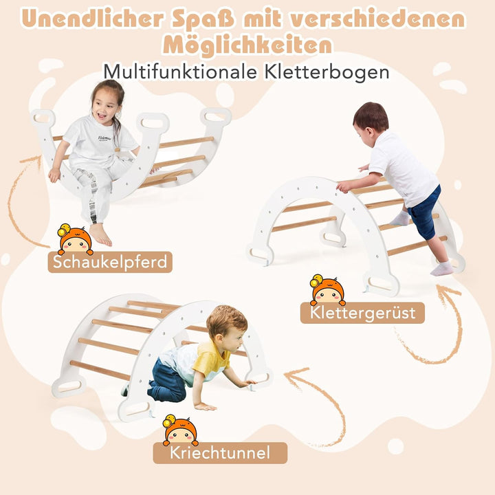 COSTWAY Kletterdreieck mit Rutsche, Kletterbogen, inkl. doppelseitige Rampe, zum Klettern, Rutschen