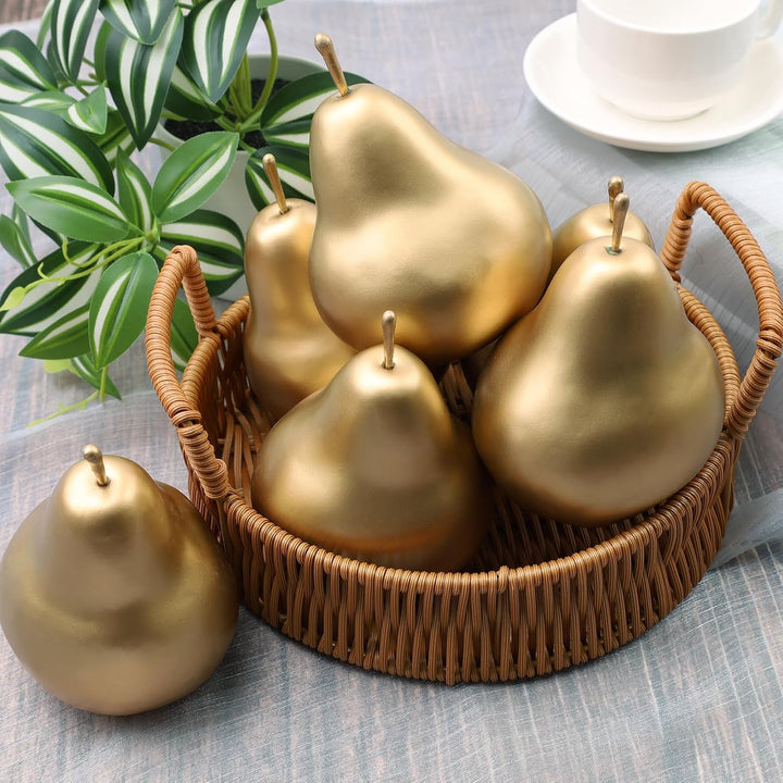 Meiwlong 6 PCS Künstliche Realistisch Birne Gefälscht Lebensecht Anzeige Dekoration Golden Geburtsta