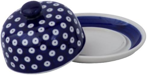 Bunzlauer Keramik – Kleine runde Käseglocke Ø10,5cm mit Teller Ø14,0cm, Butterdose für Rollbutter, D