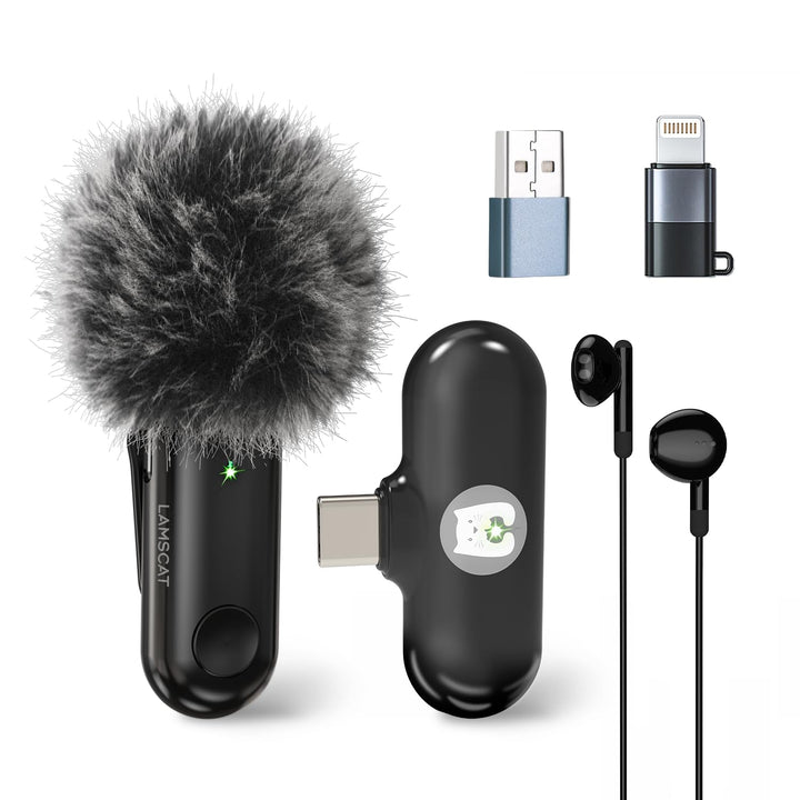 LAMSCAT Wireless Lavalier Mikrofon for iPhone/ios/ipad/Android/USB c/PC, Professional Kabellose Hand