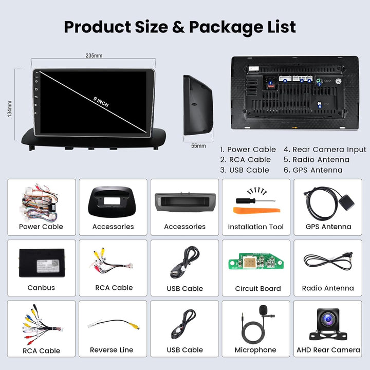 [2+64GB] Android 13 Autoradio, Wireless CarPlay Android Auto, für Renault Megane 3 2009-2014 Radio,