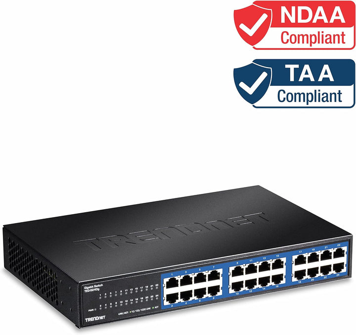 TRENDnet TEG-S24DG 24-Port Unverwalteter Gigabit GREENnet Desktop Metall Switch, Ethernet Splitter,