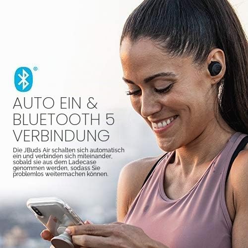 JLab JBuds Air True Wireless Signature Bluetooth-Ohrhörer + Ladehülle, Schwarz, IP55 Schweissresiste
