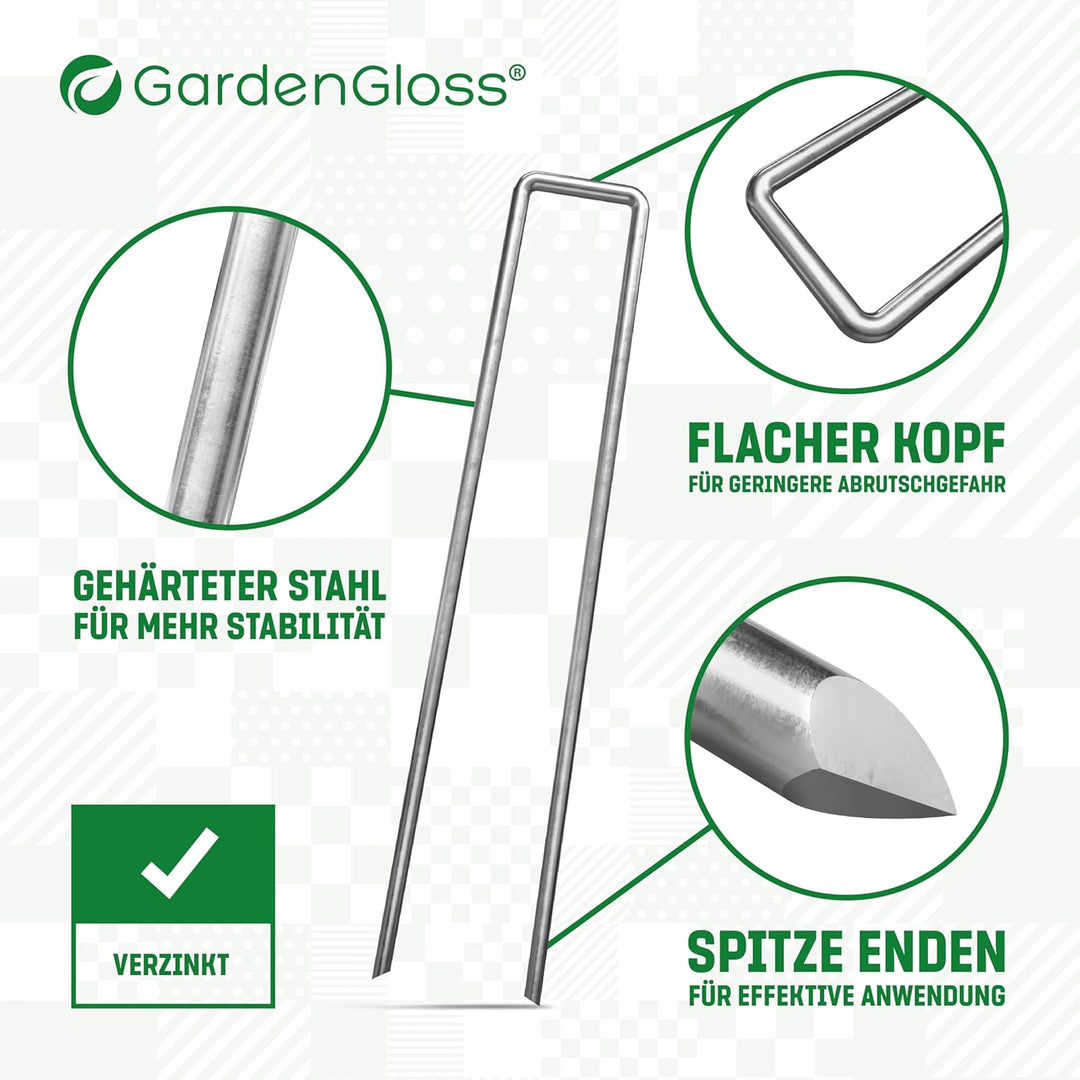 GardenGloss® Anti-Rost Erdanker aus Stahl für Extrem Harten Boden - 200 MM Lang, 25 MM Breit, Ø 3.8