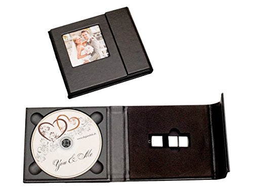 Leder USB-Case cm mit Bildfenster. Flash Drive Tasche mit DVD Slot (Schwarz, USB+1CD) USB+1CD Schwar