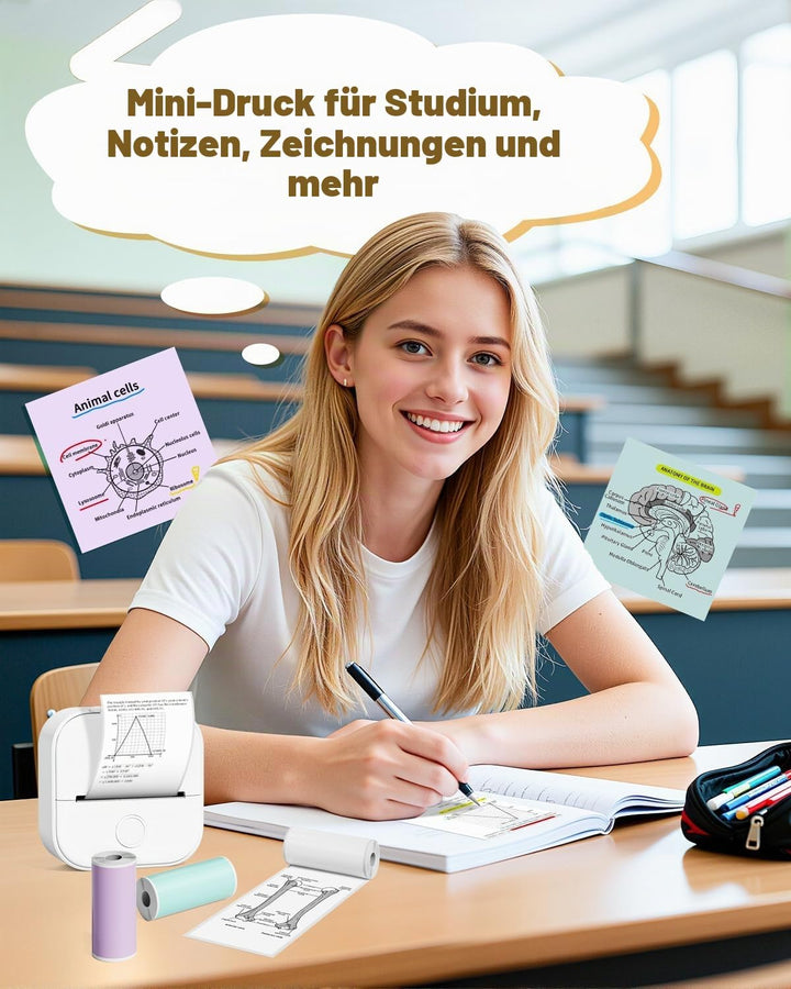 Phomemo Aufkleber Drucker, T02 Mini Thermodrucker für Smartphone, Tragbarer Fotodrucker mit 3 Rollen