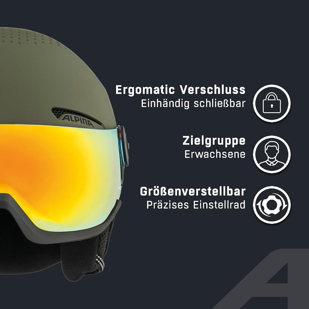 Alpina Arber Visor Q-Lite Herren Skihelm Hardshell-Aussenschale grün grün 54-58, 54-58