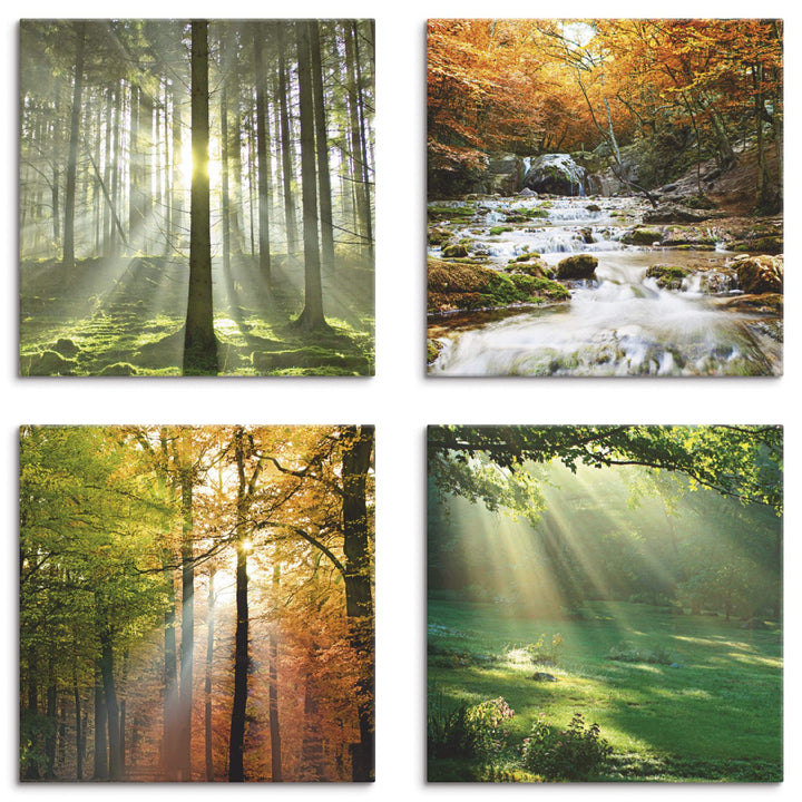 ARTLAND Leinwandbilder auf Holz Wandbild Bild Set 4 teilig je 40x40 cm Quadratisch Landschaft Herbst