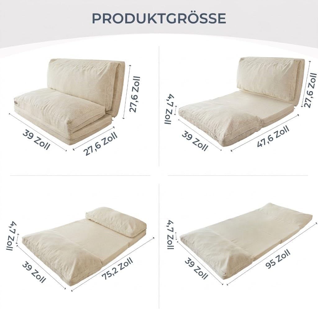 MAXYOYO Sitzsack-Bett, faltbar, Cordsamt, Schlafsofa, Bodenmatratze für Erwachsene, extra dick, 4-Fa